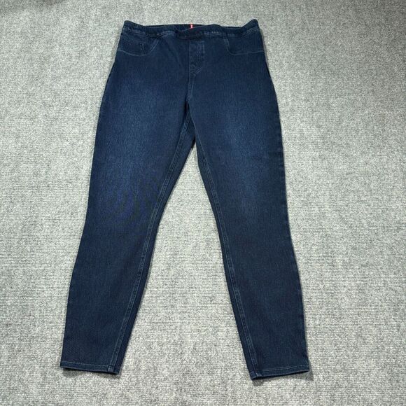 Spanx Jeans Womens 1X Skinny Ankle Blue Darkwash High Rise Pull On - Picture 1 of 10